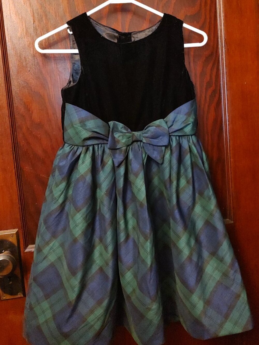 Gymboree Girls Black Velvet & Green Plaid Holiday Dress - Size 10